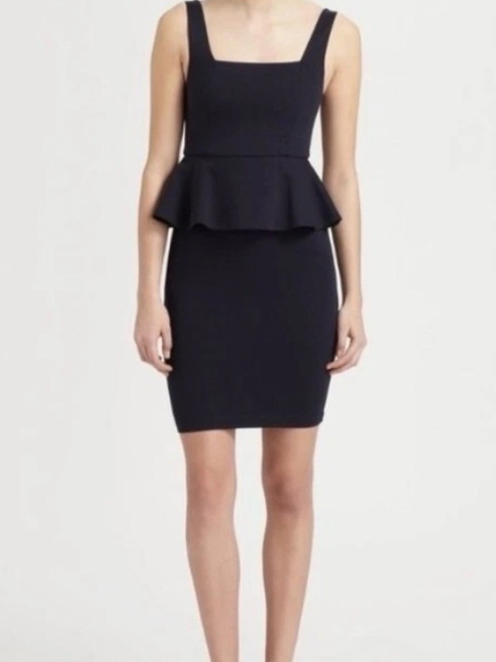 Alice + Olivia Black Square-Neck Peplum Mini/above The Knee Dress Sz. 0